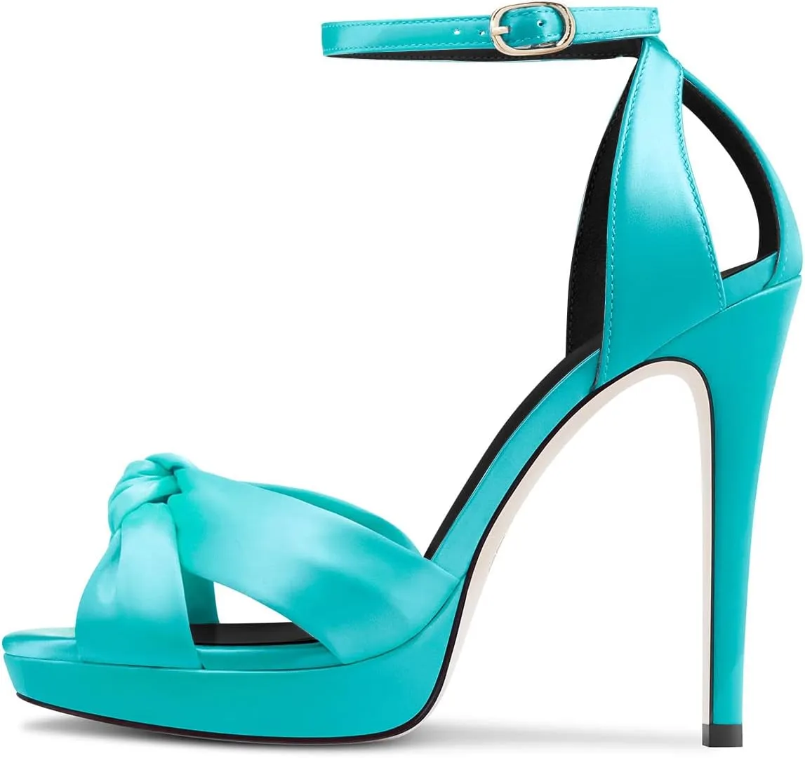 HDEUOLM Women Stiletto High Platform Heel Peep Open Toe Sandals Ankle Strap Wedding Cute 4.7 Inches Heels