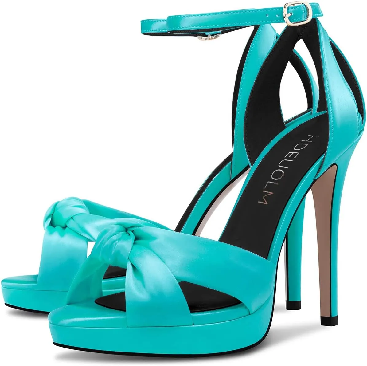 HDEUOLM Women Stiletto High Platform Heel Peep Open Toe Sandals Ankle Strap Wedding Cute 4.7 Inches Heels
