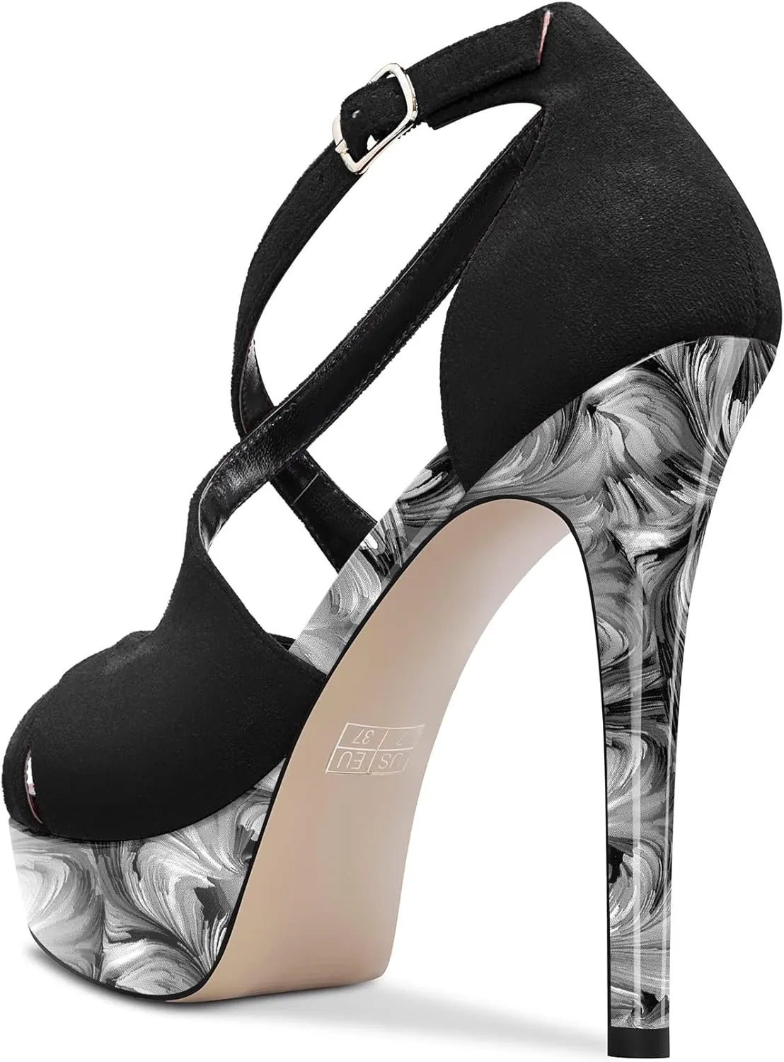 HDEUOLM Women Stiletto High Platform Heel Peep Open Toe Sandals Ankle Strap Wedding Dress 4.7 Inches Heels