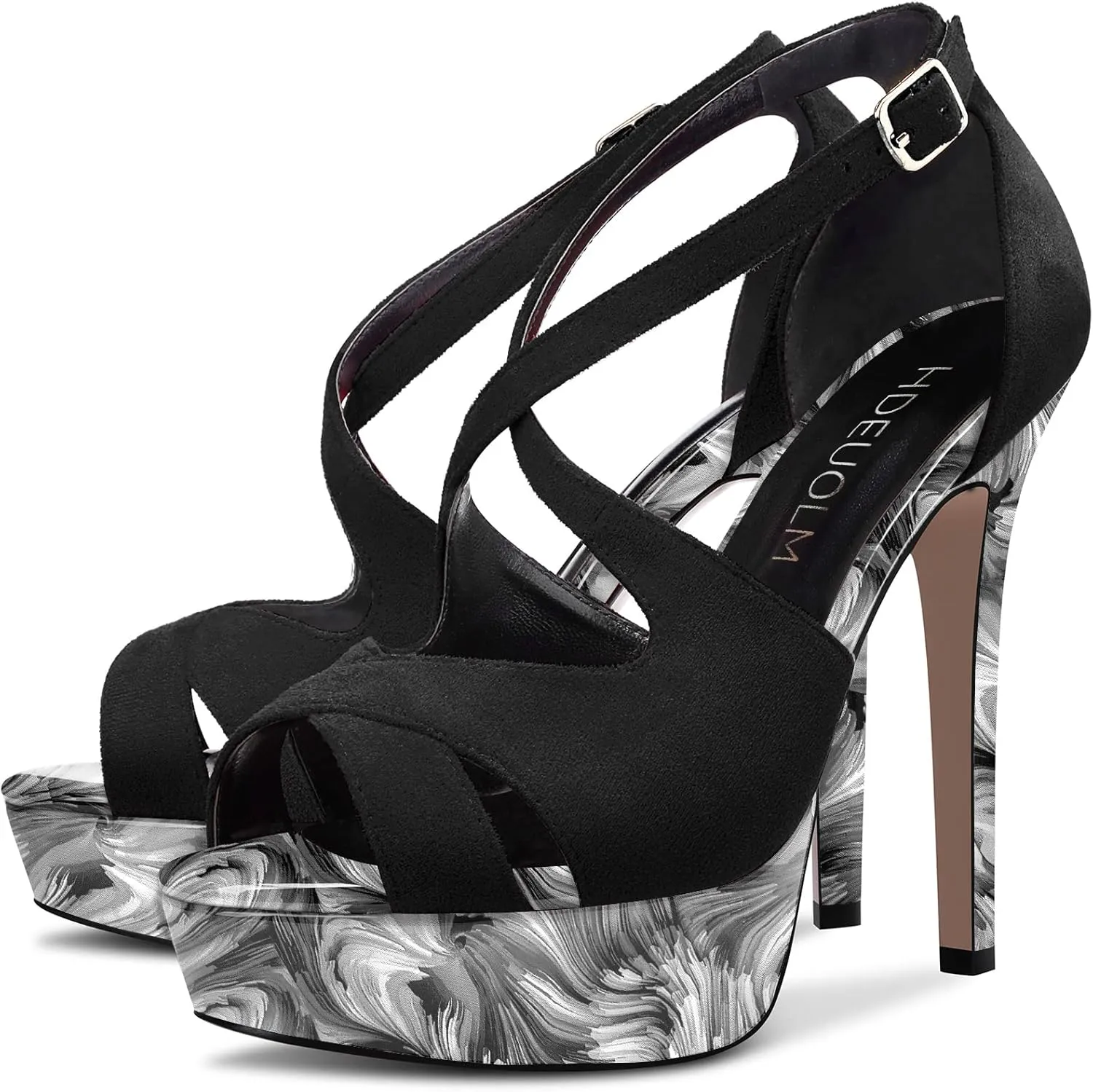 HDEUOLM Women Stiletto High Platform Heel Peep Open Toe Sandals Ankle Strap Wedding Dress 4.7 Inches Heels