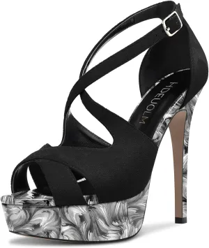 HDEUOLM Women Stiletto High Platform Heel Peep Open Toe Sandals Ankle Strap Wedding Dress 4.7 Inches Heels