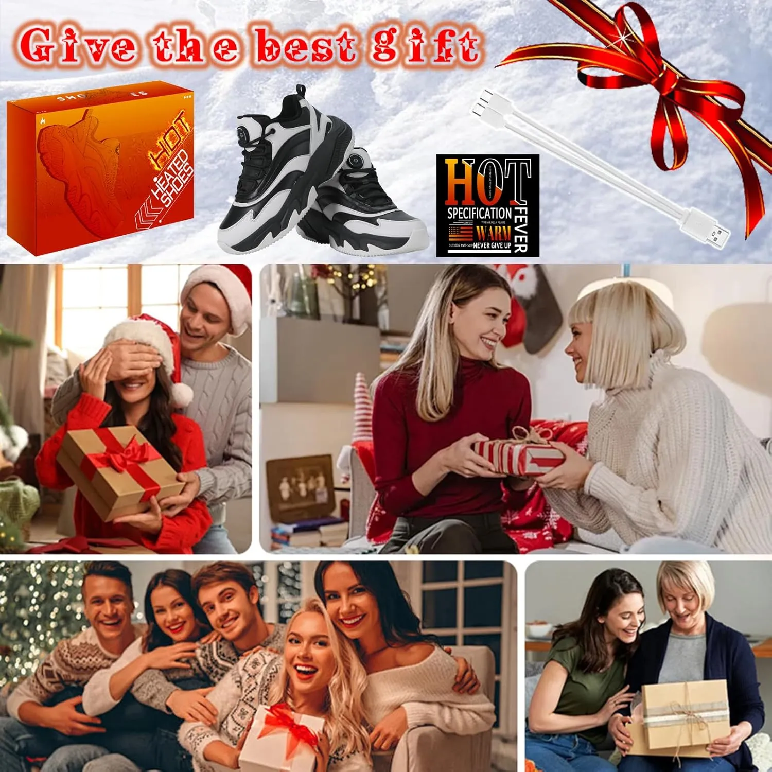 Heated Snow Sneakers for Men and Women, Electric Heating Shoes with Soft Warm Lining, Winter Sports Running Anti-Slip Comfortable Foot Warmer Shoes for Indoor/Outdoor