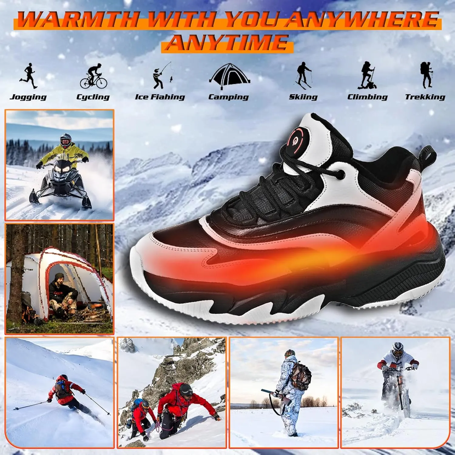 Heated Snow Sneakers for Men and Women, Electric Heating Shoes with Soft Warm Lining, Winter Sports Running Anti-Slip Comfortable Foot Warmer Shoes for Indoor/Outdoor