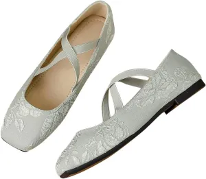 Hee grand Elegant Square Toe Mary Jane Shoes for Women Chinese Style Embroidered Flats with Ankle Strap