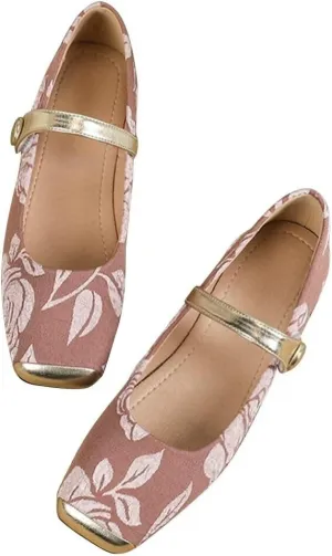 Hee grand Elegant Square Toe Mary Jane Shoes for Women Chinese Style Embroidered Flats with Ankle Strap