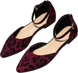 Hee grand Flats for Women Closed Pointed Toe Ankle Strap Ballet Flats Comfortable Light Weight Suede Dress Shoes Office Work Shoes