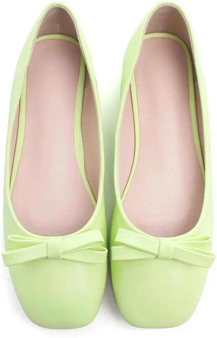 Hee grand Womens Bowknot Square Toe Ballet Flats Casual Slip-On Loafers Comfort Light Weight Walking Flats PU Leather Dress Shoes