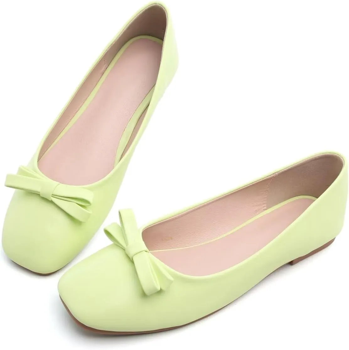Hee grand Womens Bowknot Square Toe Ballet Flats Casual Slip-On Loafers Comfort Light Weight Walking Flats PU Leather Dress Shoes