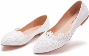 Hee grand Women's Crystal White Wedding Shoes Rhinestone Beaded Pointed Toe Slip On Ballet Flats Shoes for Bride and Bridesmaid