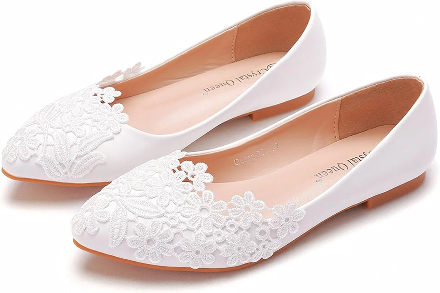 Hee grand Women's Crystal White Wedding Shoes Rhinestone Beaded Pointed Toe Slip On Ballet Flats Shoes for Bride and Bridesmaid