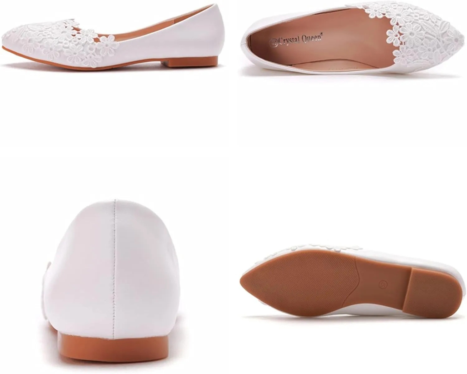 Hee grand Women's Crystal White Wedding Shoes Rhinestone Beaded Pointed Toe Slip On Ballet Flats Shoes for Bride and Bridesmaid