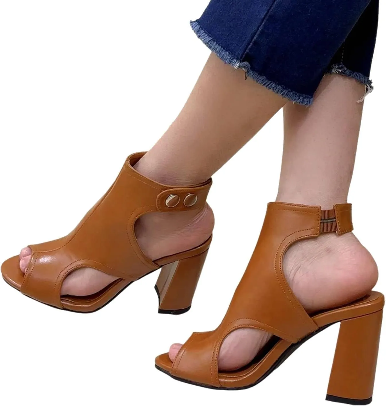 Heels for Women Peep Toe Booties Dressy Sandals Block heel Gliadiator Shoes