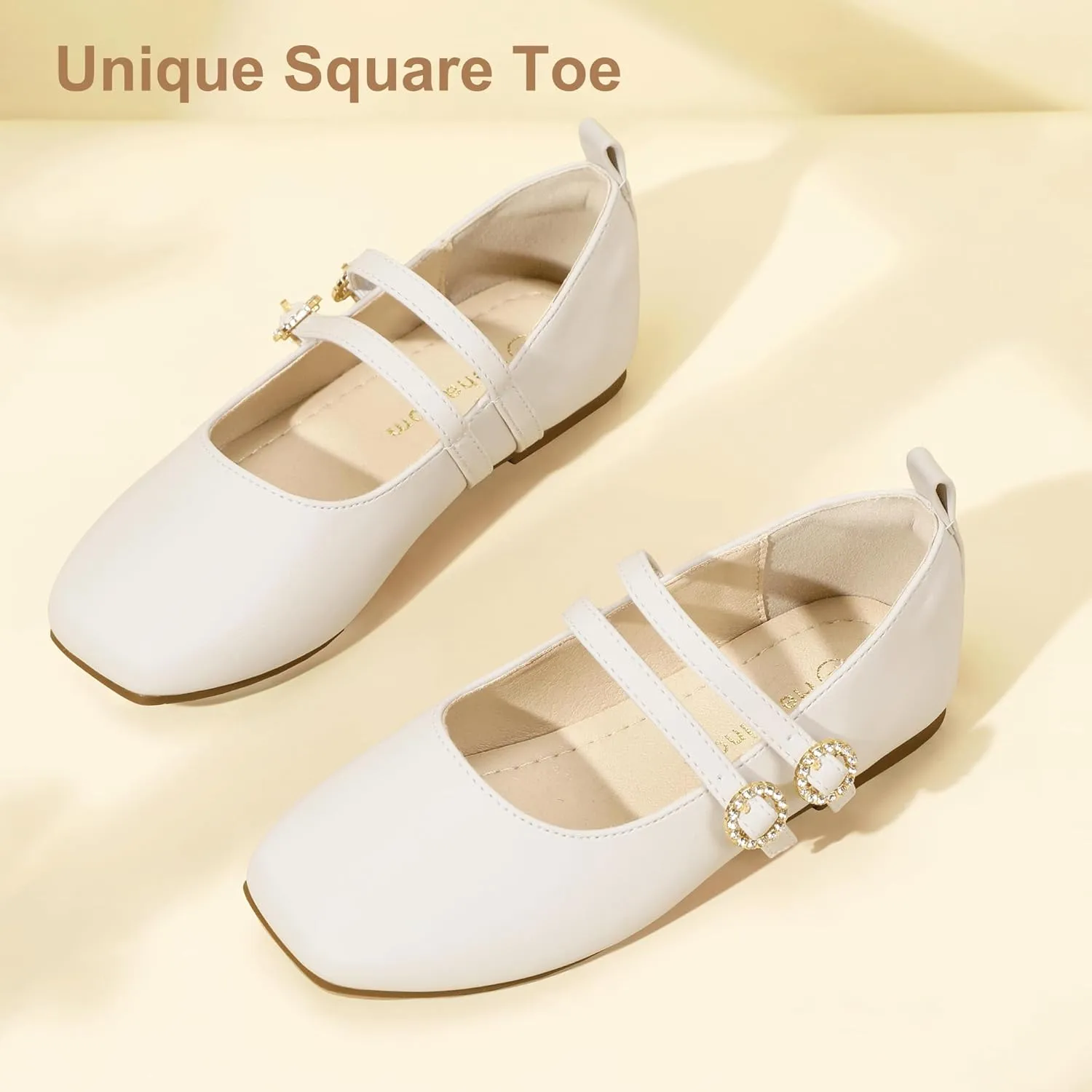 Hehainom Girls Dress Shoes Rhinestone Square Toe Toddler Flower Girl Ballet Flats Little Big Kids Mary Jane School Party Wedding Shoes