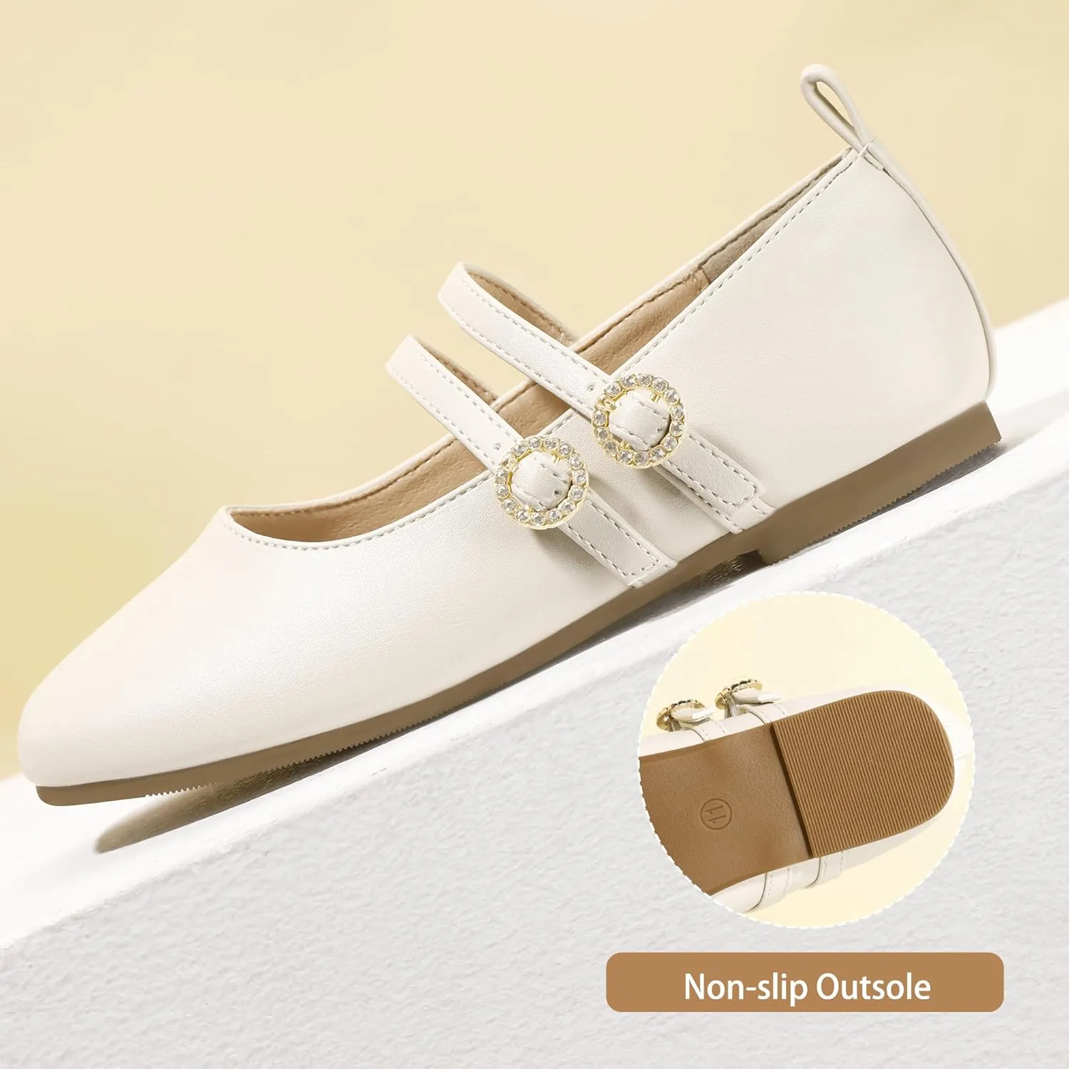 Hehainom Girls Dress Shoes Rhinestone Square Toe Toddler Flower Girl Ballet Flats Little Big Kids Mary Jane School Party Wedding Shoes