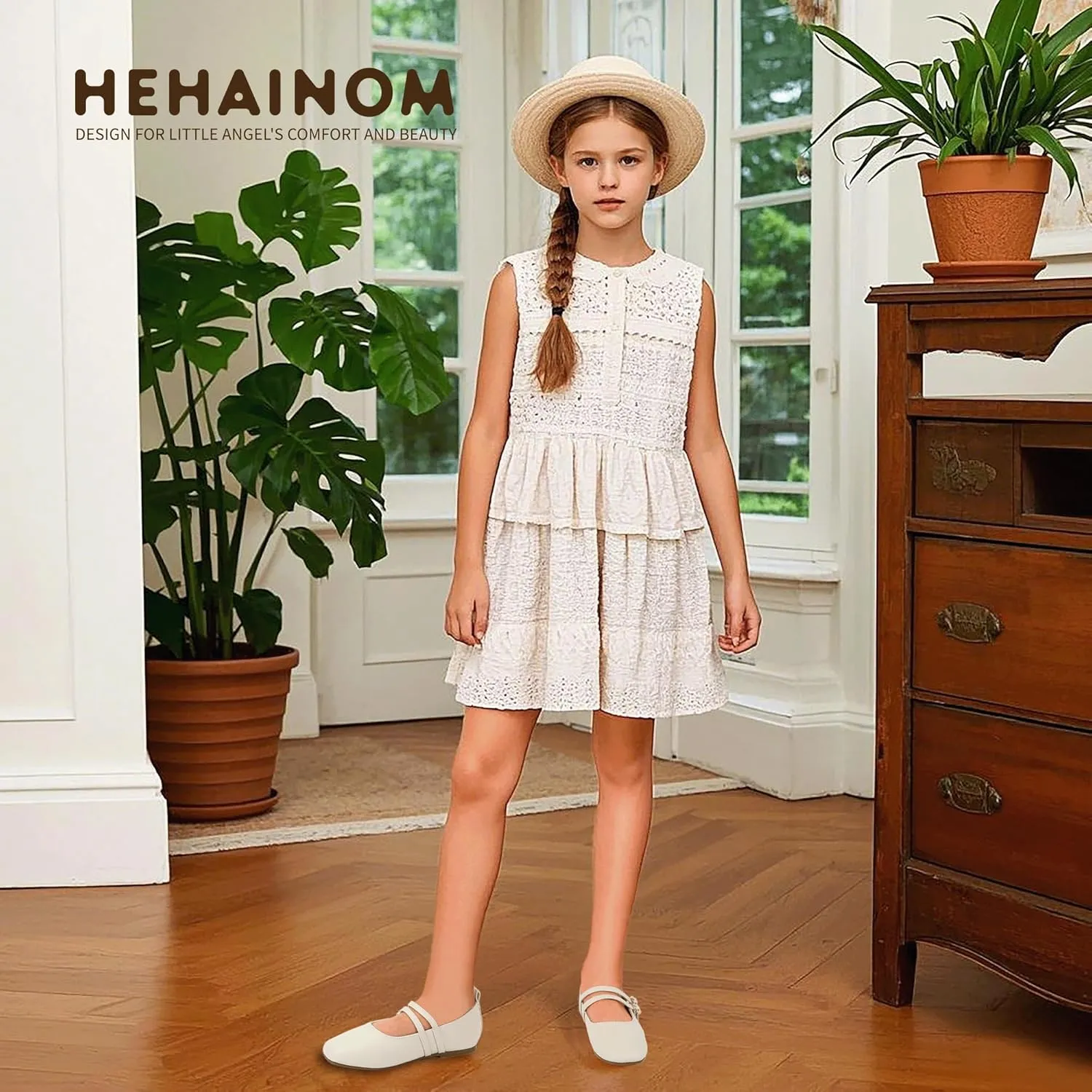 Hehainom Girls Dress Shoes Rhinestone Square Toe Toddler Flower Girl Ballet Flats Little Big Kids Mary Jane School Party Wedding Shoes