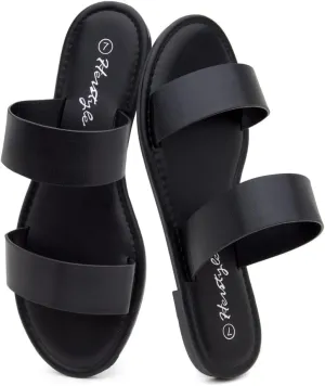 Herstyle Women’s Flat Sandals – Two Strap Comfortable Slides with Memory Foam, Trendy 2025 Summer Sandals, Lightweight Slip-On Open Toe Dressy & Casual Slippers for Women