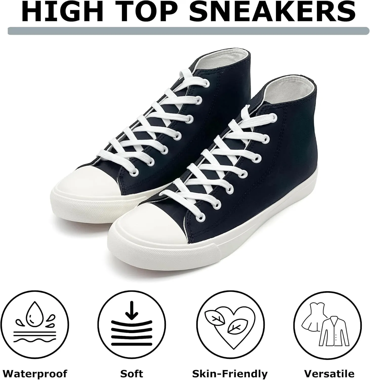 High Top Sneakers for Women Men Classic PU Leather Tennis Shoes Lace Up Fashion Breathable Walking Shoes High Tops