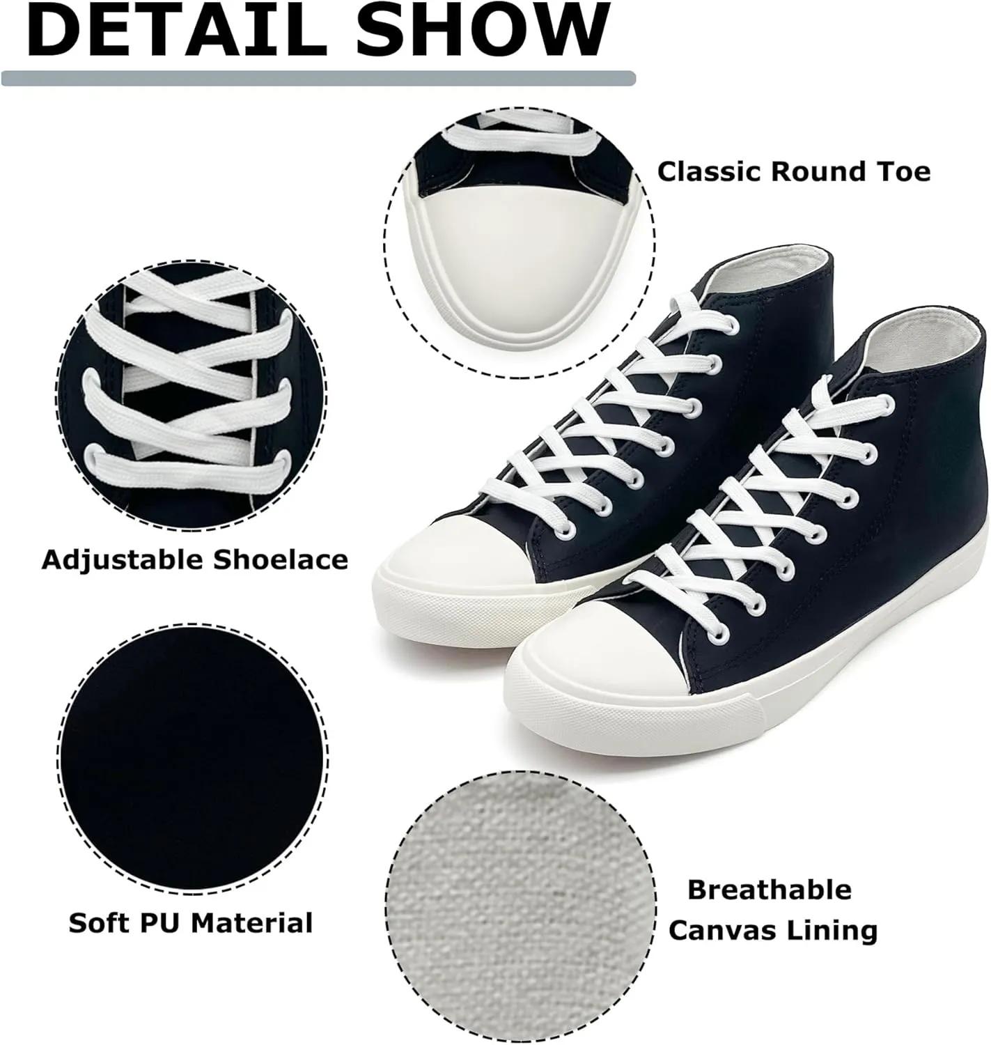 High Top Sneakers for Women Men Classic PU Leather Tennis Shoes Lace Up Fashion Breathable Walking Shoes High Tops