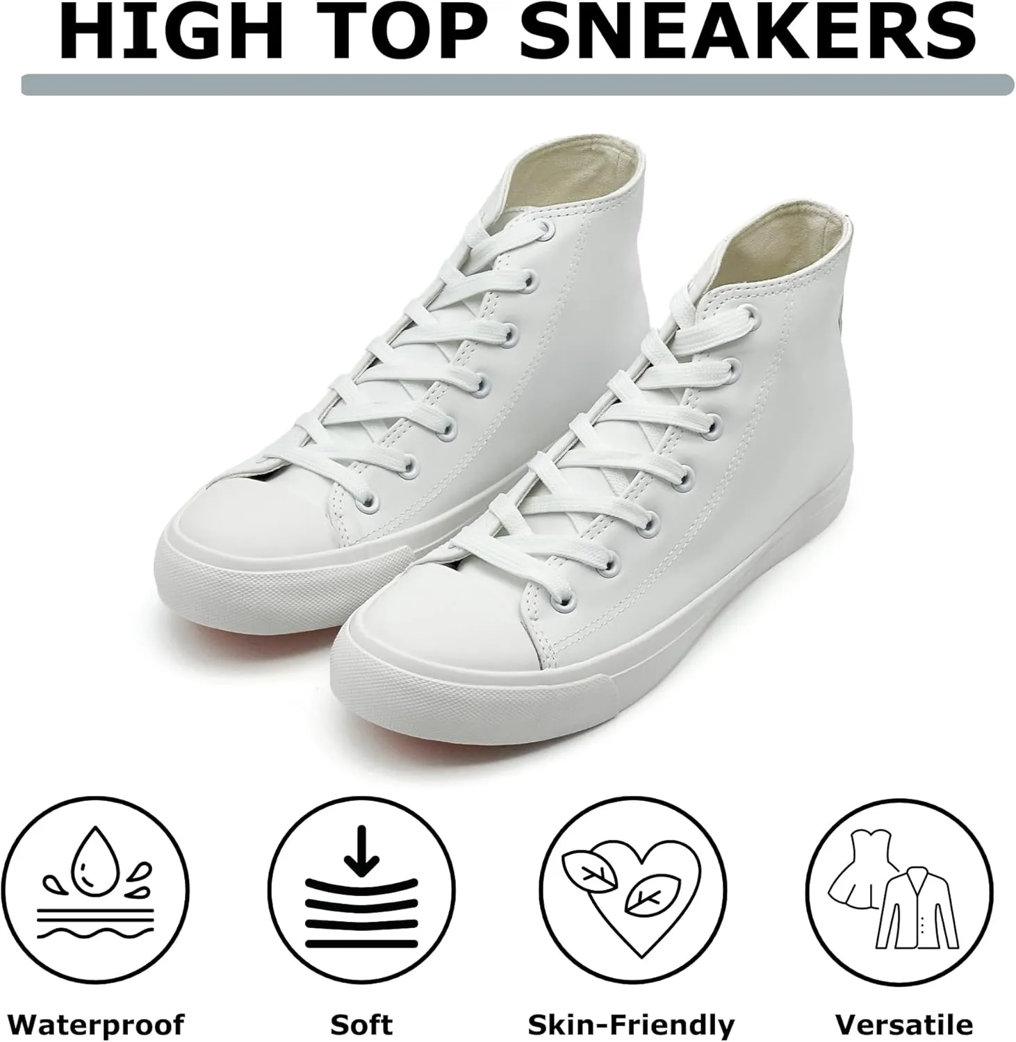 High Top Sneakers for Women Men Classic PU Leather Tennis Shoes Lace Up Fashion Breathable Walking Shoes High Tops