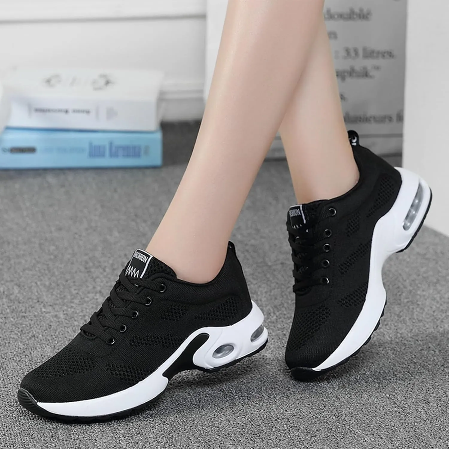 HINDOLA Womens Sneakers Air Cushion Running Shoes Lightweight Tennis Walking Shoes Mesh Breathable Sneakers Athletic Non Slip Shoes