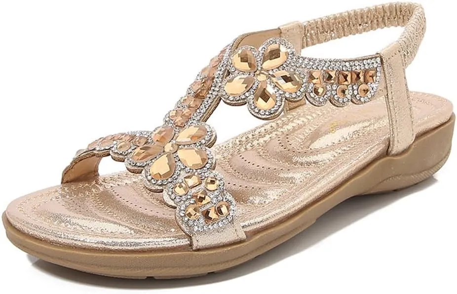 HNGHOU Sandals for Women Summer Beach Bohemian Flat Sandal Casual Comfortable Wedge Sandal Shoes