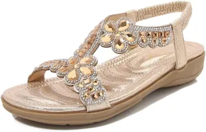 HNGHOU Sandals for Women Summer Beach Bohemian Flat Sandal Casual Comfortable Wedge Sandal Shoes