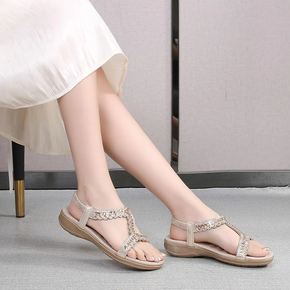 HNGHOU Sandals for Women Summer Beach Bohemian Flat Sandal Casual Comfortable Wedge Sandal Shoes