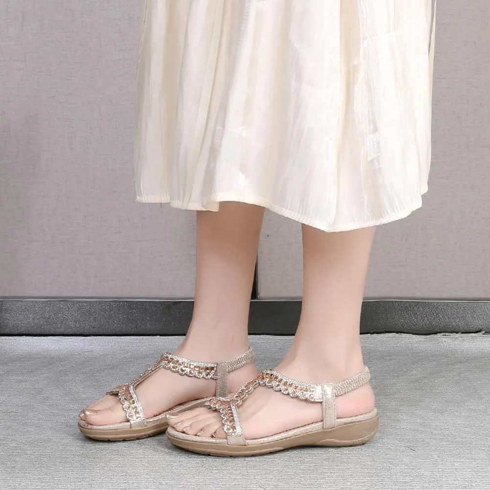 HNGHOU Sandals for Women Summer Beach Bohemian Flat Sandal Casual Comfortable Wedge Sandal Shoes