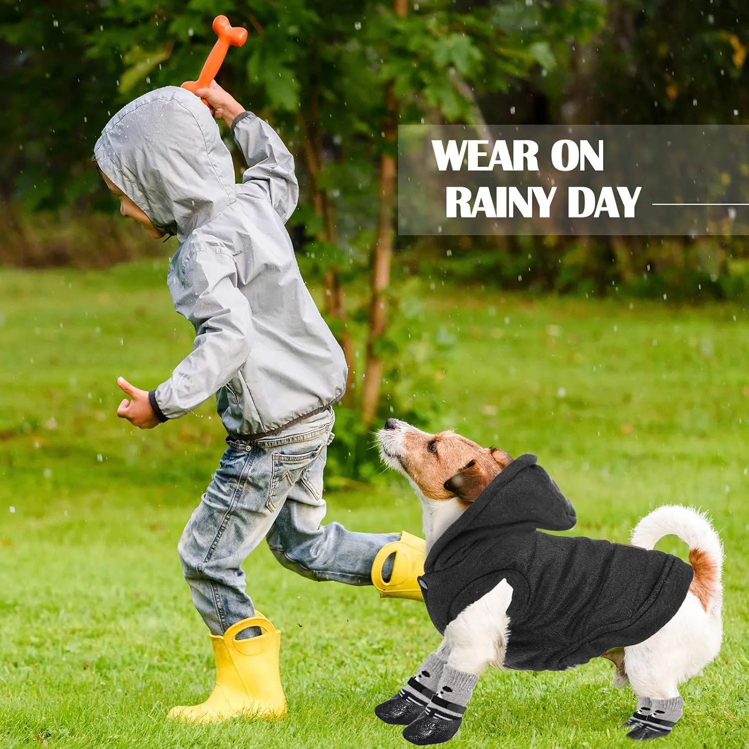 Hooded Dog Coat and Dog Cat Boots Shoes Socks Stylish Puppy Clothes Pet Jacket Waterproof Pet Shoes for Small Puppy (Black, S)