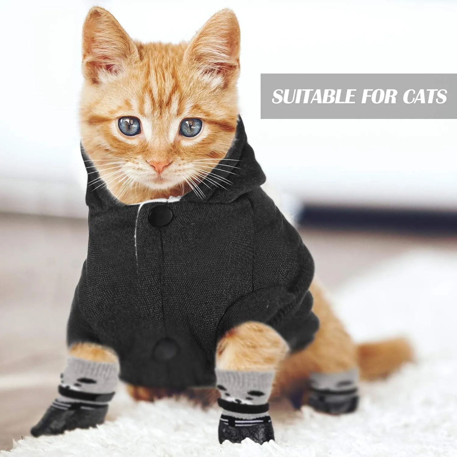 Hooded Dog Coat and Dog Cat Boots Shoes Socks Stylish Puppy Clothes Pet Jacket Waterproof Pet Shoes for Small Puppy (Black, S)