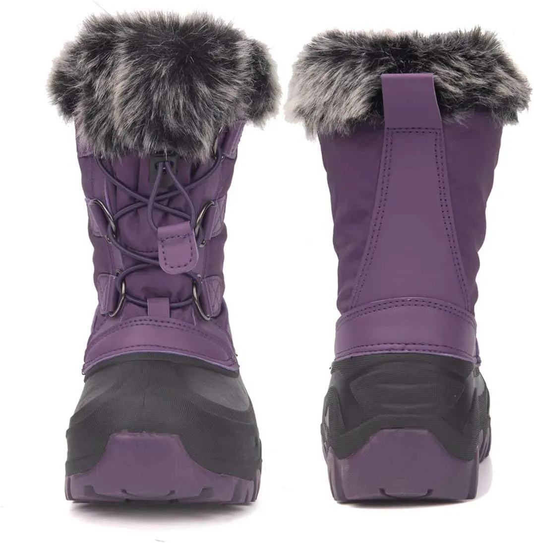 HugRain Warm Winter Snow Boots with Fur Lined Faux for Toddler Kids