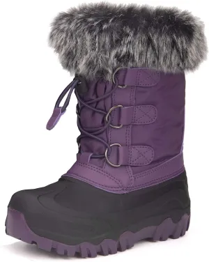 HugRain Warm Winter Snow Boots with Fur Lined Faux for Toddler Kids