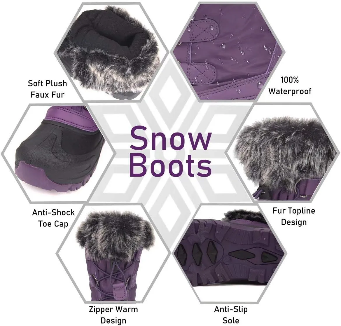 HugRain Warm Winter Snow Boots with Fur Lined Faux for Toddler Kids