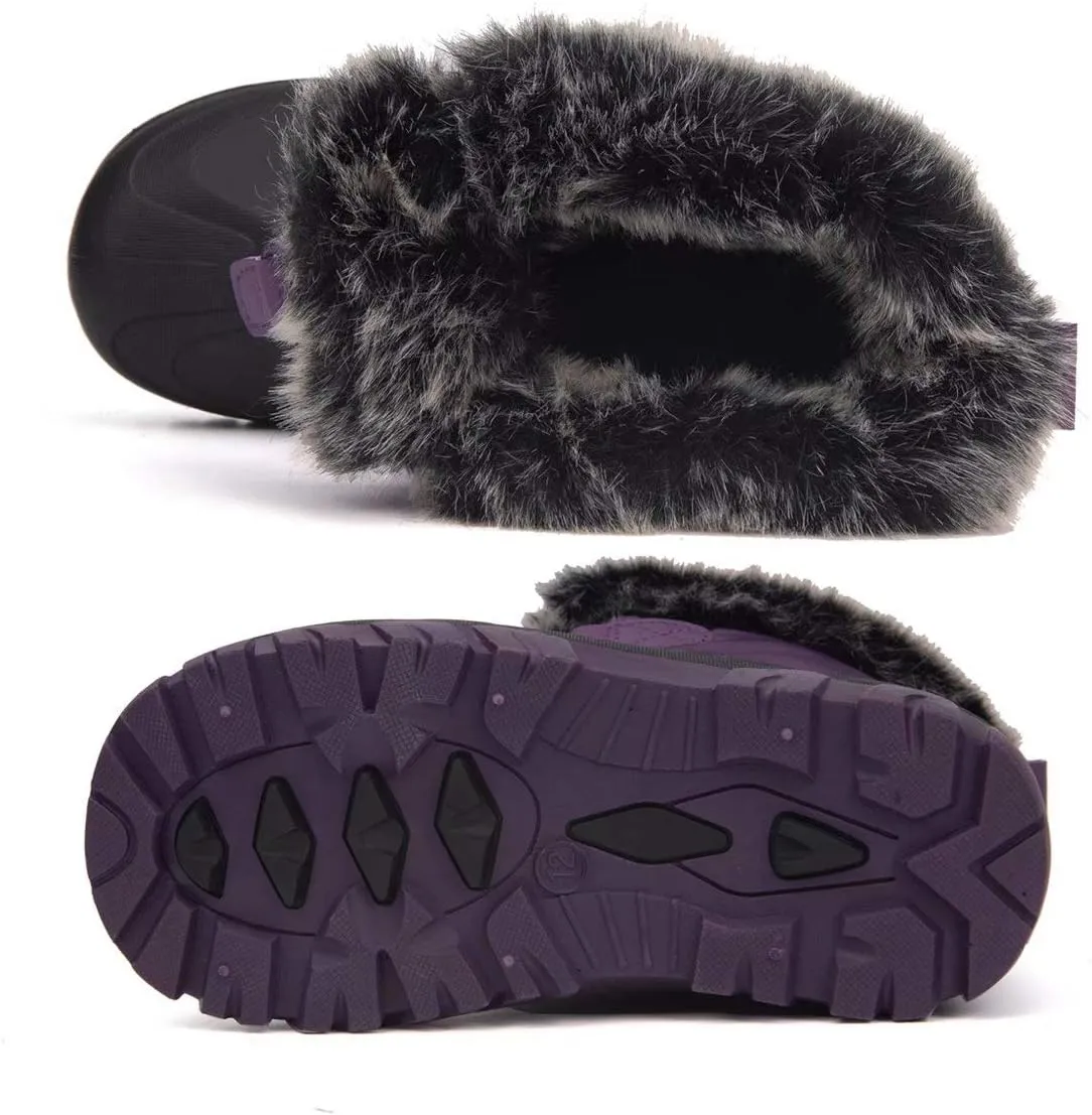 HugRain Warm Winter Snow Boots with Fur Lined Faux for Toddler Kids