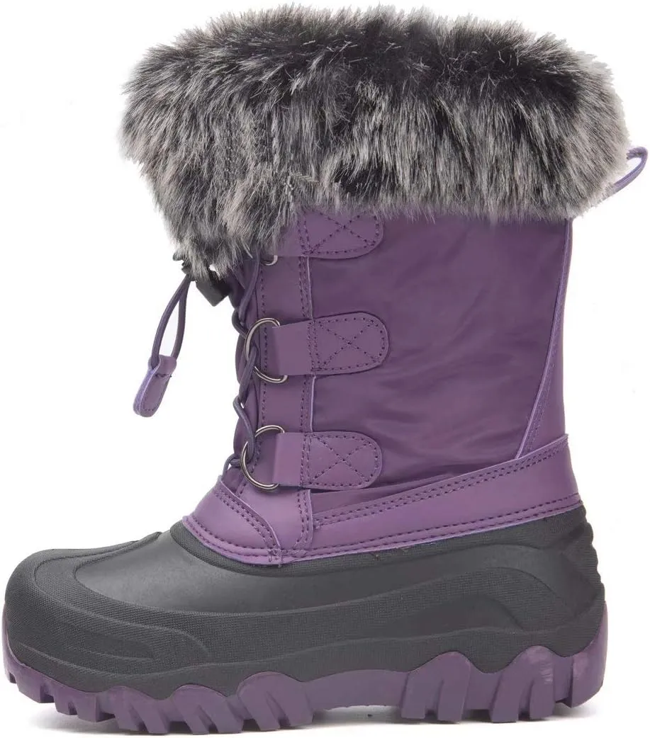 HugRain Warm Winter Snow Boots with Fur Lined Faux for Toddler Kids