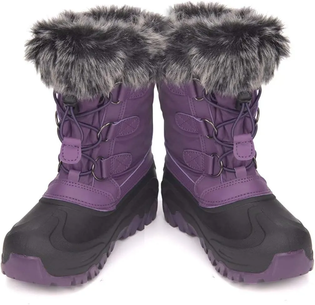 HugRain Warm Winter Snow Boots with Fur Lined Faux for Toddler Kids