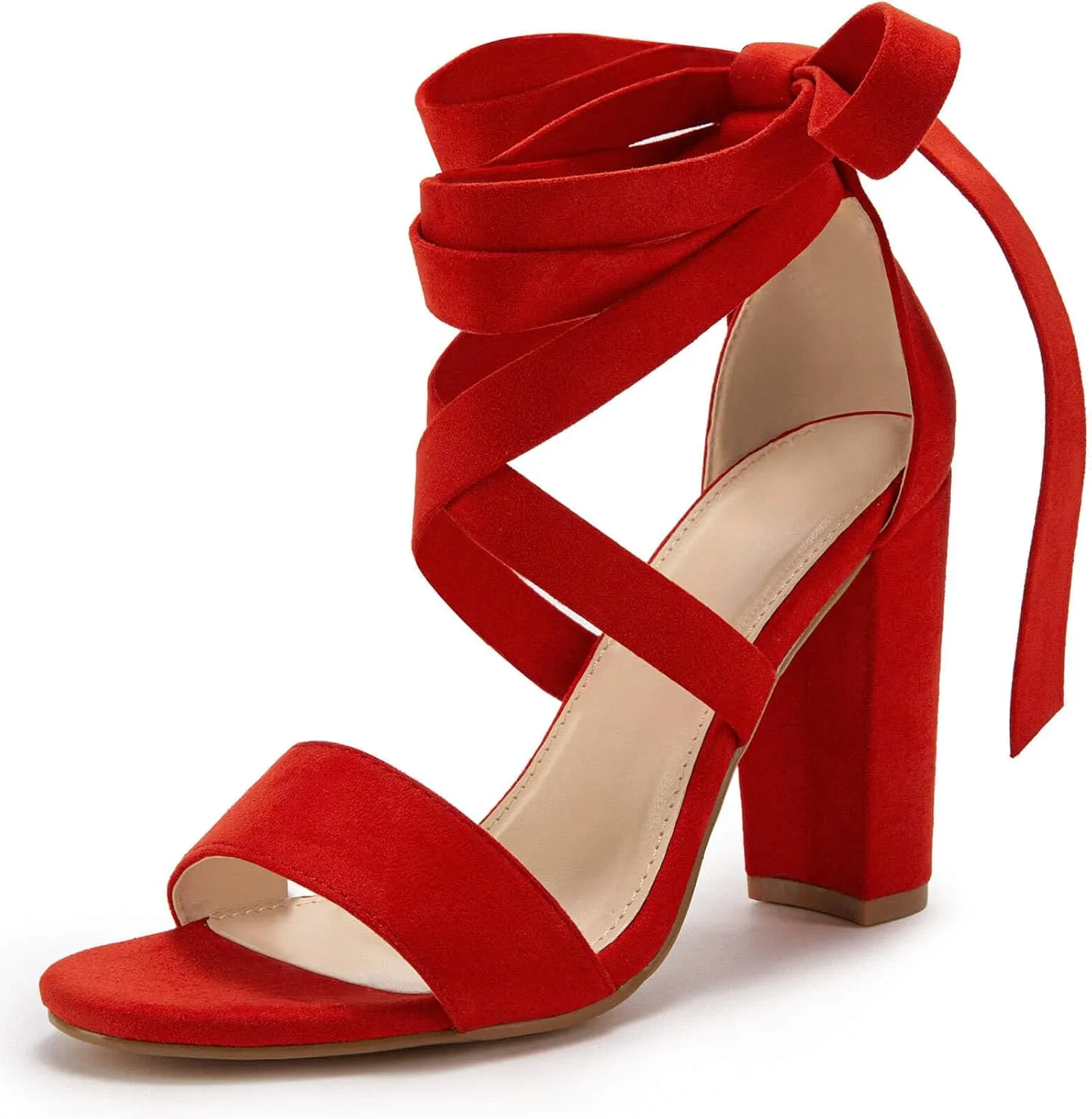 Huiyuzhi Womens Strappy Heels Lace up High Heeled Sandals Chunky Block Ankle Tie Pumps Dress Party Shoes