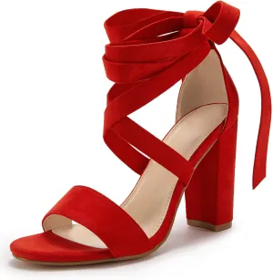 Huiyuzhi Womens Strappy Heels Lace up High Heeled Sandals Chunky Block Ankle Tie Pumps Dress Party Shoes
