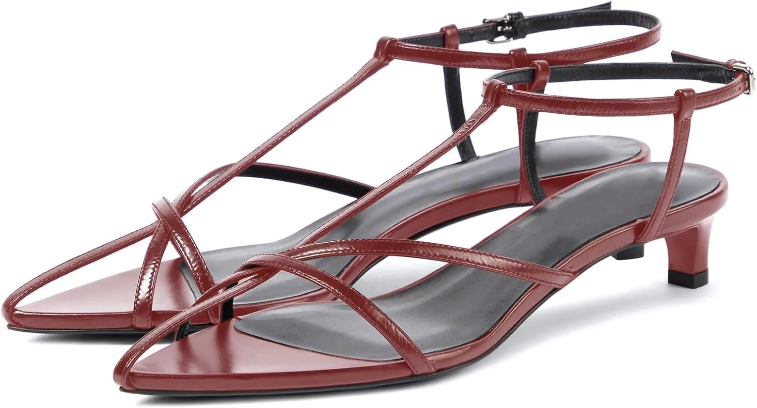 iadore Women Sexy Kitten Low Heel Sandals Retro Ankle Straps with Buckle Shoes Open Toe Summer Dress Sandals Size 5-12 US