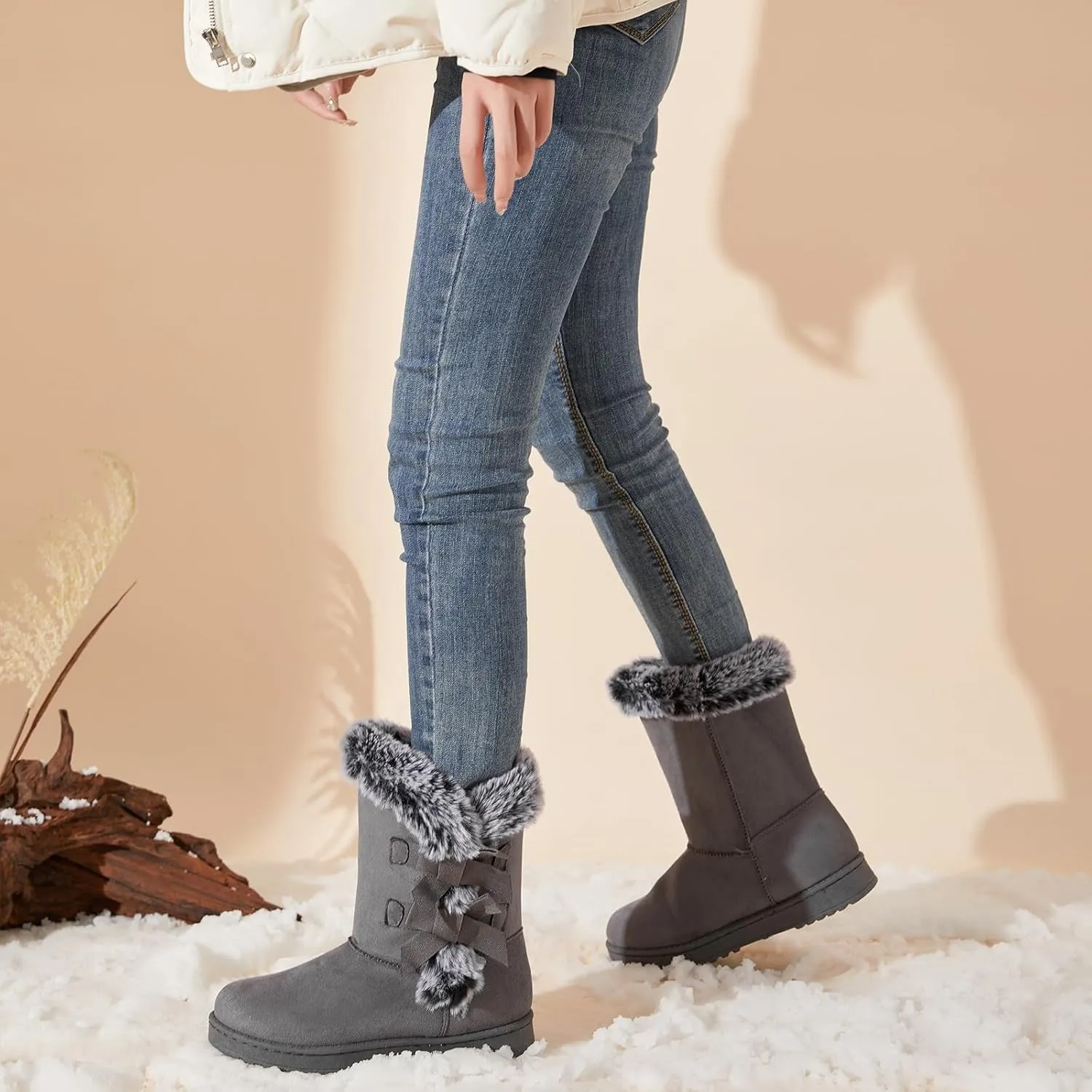 Iarus womens winter boots Mid-calf snow booties warm fur linning comfortable furry boots for womens