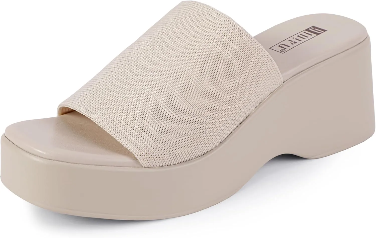 IDIFU IN3 Platform Sandals Womens Wedges Sandals Comfortable Cute Square Open Toe Slides Sandals Lightweight Slip On Chunky Wedges Heels Sandals Dressy Casual Summer Beach Walking Sandals Shoes