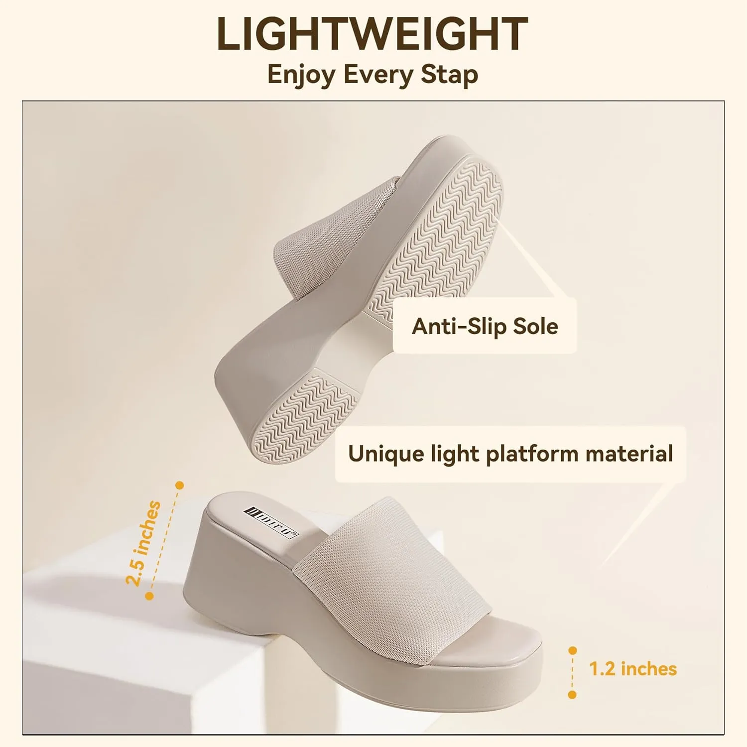 IDIFU IN3 Platform Sandals Womens Wedges Sandals Comfortable Cute Square Open Toe Slides Sandals Lightweight Slip On Chunky Wedges Heels Sandals Dressy Casual Summer Beach Walking Sandals Shoes