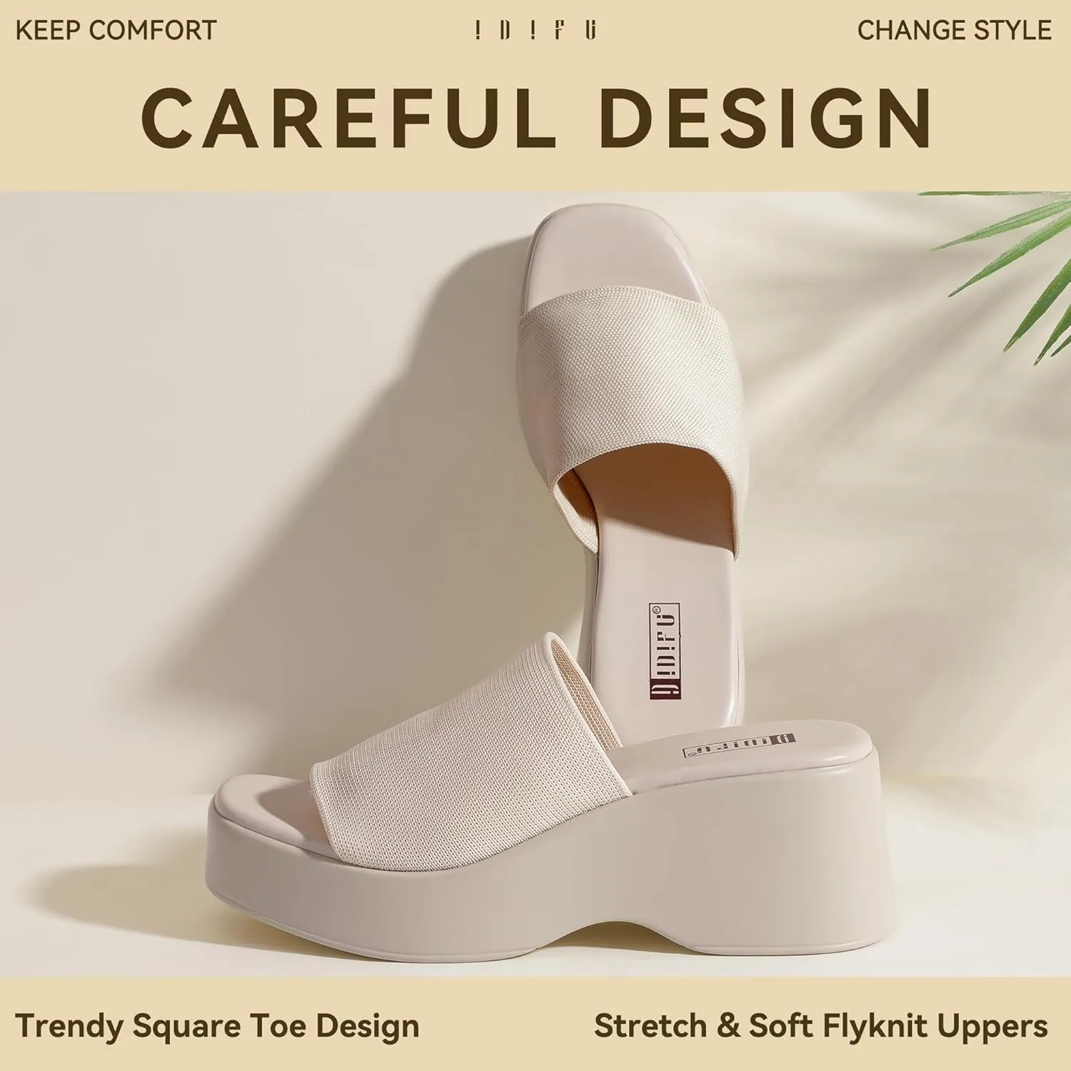 IDIFU IN3 Platform Sandals Womens Wedges Sandals Comfortable Cute Square Open Toe Slides Sandals Lightweight Slip On Chunky Wedges Heels Sandals Dressy Casual Summer Beach Walking Sandals Shoes