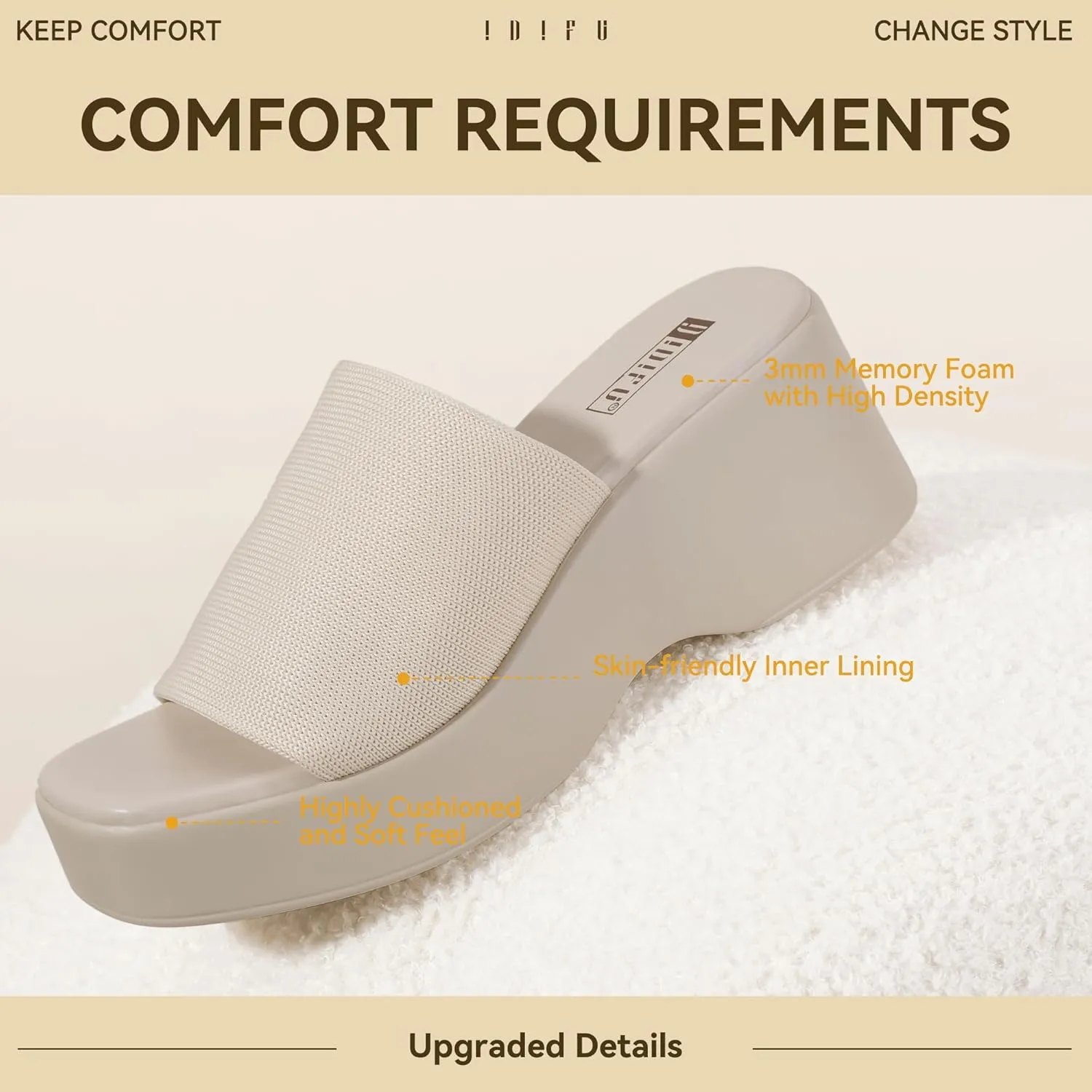 IDIFU IN3 Platform Sandals Womens Wedges Sandals Comfortable Cute Square Open Toe Slides Sandals Lightweight Slip On Chunky Wedges Heels Sandals Dressy Casual Summer Beach Walking Sandals Shoes