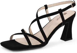 IDIFU IN3 Strappy Heels for Women Low Block Chunky Square Open Toe Kitten Heels Slingback Ankle Strap Dressy Wedding Bride Daily Party Comfortable Sexy Dress Shoes