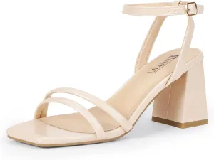 IDIFU IN3 Women's Strappy Heels Chunky Block Square Open Toe Adjustable Ankle Strap Heeled Sandals Slingback Thick Low Wedding Prom Bridal Dress Shoes for Women Short Small Heels