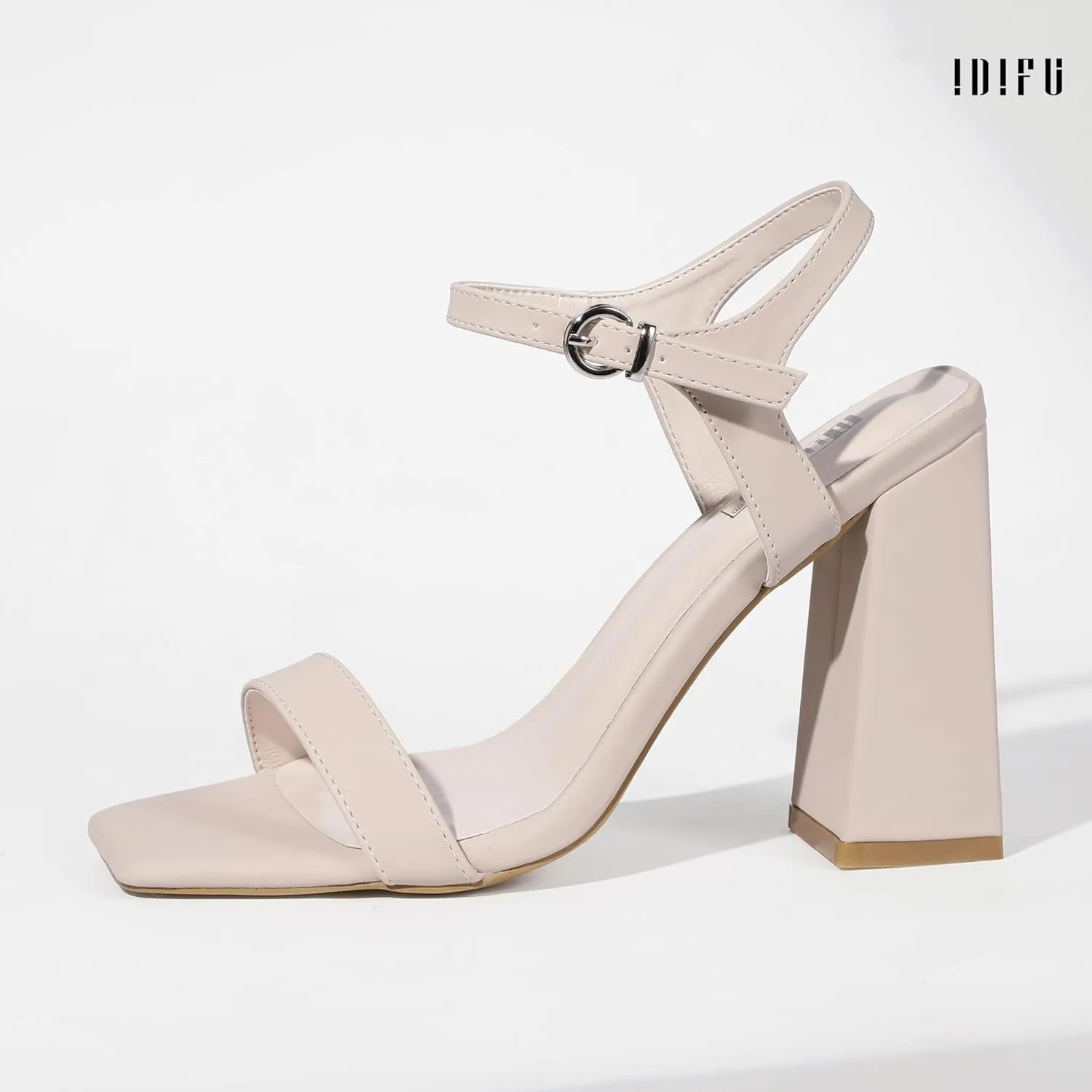 IDIFU IN4 High Heels for Women Dressy Chunky Block Square Open Toe Heeled Sandals Slingback Thick Sexy Womens Dress Sandals Wedding Prom Summer Bridal Bride Comfortable Strappy Ankle Strap Heels