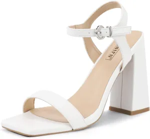 IDIFU IN4 High Heels for Women Dressy Chunky Block Square Open Toe Heeled Sandals Slingback Thick Sexy Womens Dress Sandals Wedding Prom Summer Bridal Bride Comfortable Strappy Ankle Strap Heels