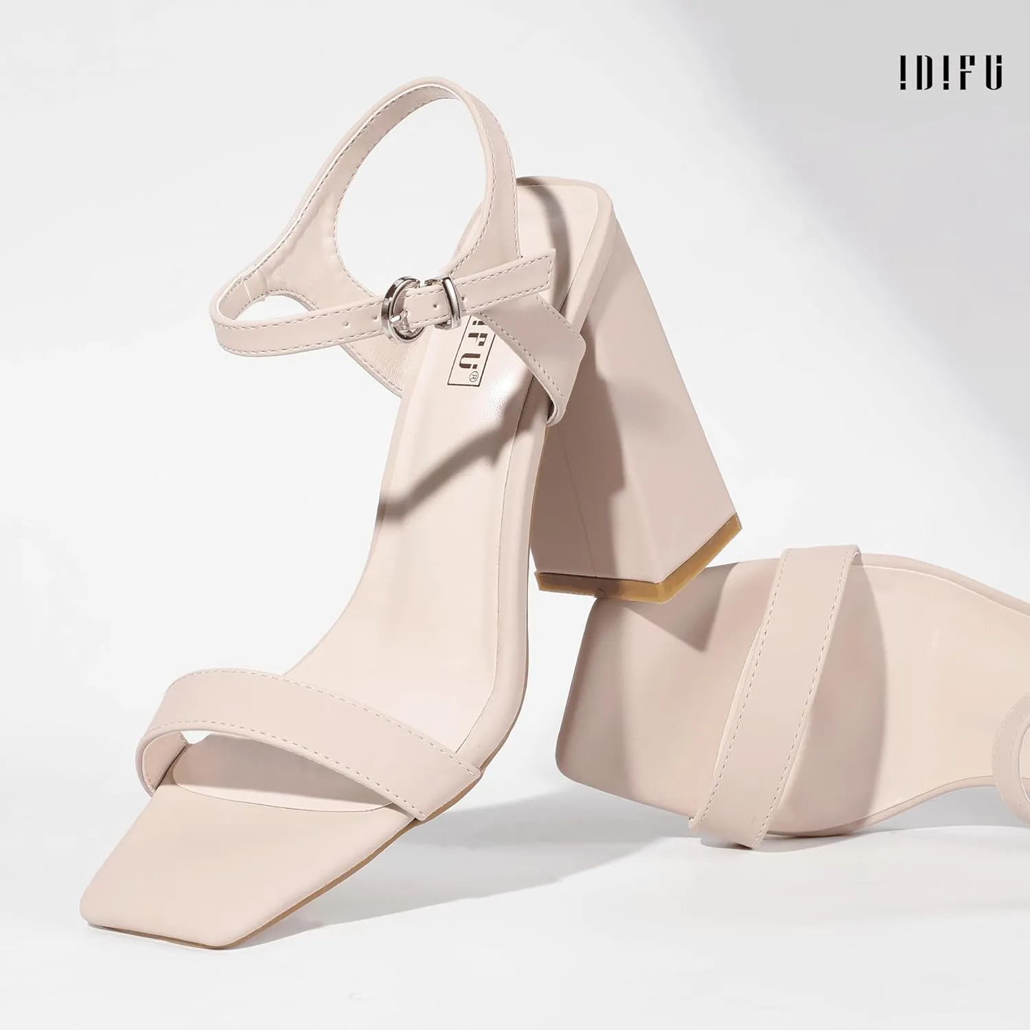 IDIFU IN4 High Heels for Women Dressy Chunky Block Square Open Toe Heeled Sandals Slingback Thick Sexy Womens Dress Sandals Wedding Prom Summer Bridal Bride Comfortable Strappy Ankle Strap Heels