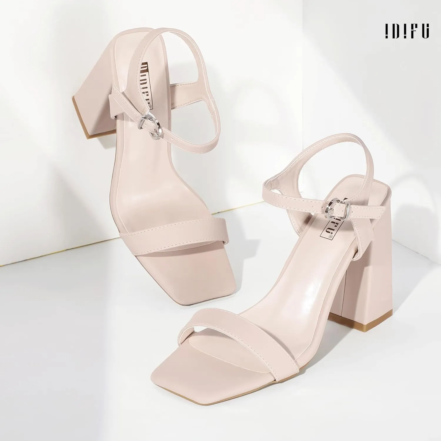 IDIFU IN4 High Heels for Women Dressy Chunky Block Square Open Toe Heeled Sandals Slingback Thick Sexy Womens Dress Sandals Wedding Prom Summer Bridal Bride Comfortable Strappy Ankle Strap Heels